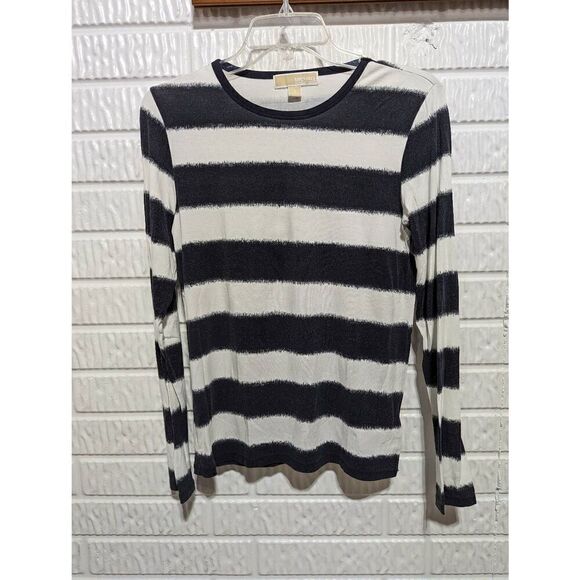 Michael Kors Womens Blue White Striped Stretch Soft Knit Long Sleeve Shirt Small - Picture 1 of 6